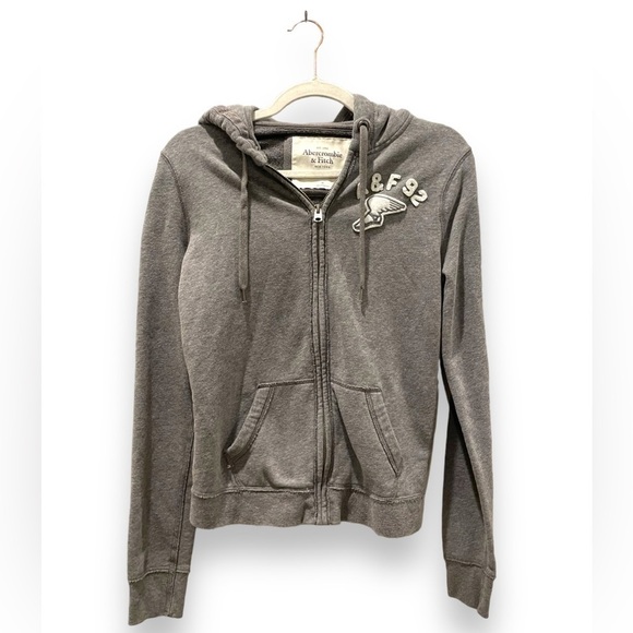 VTG VINTAGE | A&F Abercrombie & Fitch Gray Logo Heavyweight Hoodie | Size Medium - Picture 1 of 7